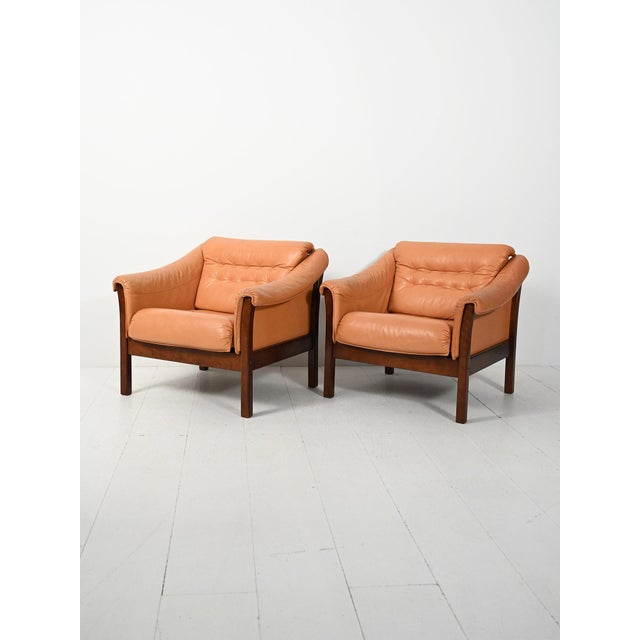 Scandinavian Leather Armchairs, 1950s, Set of 2 For Sale - Image 3 of 10