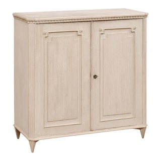 Swedish Gustavian Style 19th Century Painted Sideboard with Carved Reeded Doors For Sale