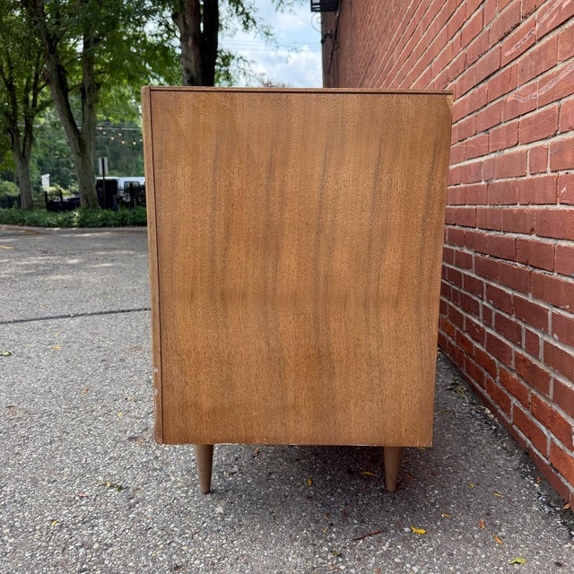 Mid-Century Modern Walnut 9-Drawer Lowboy Dresser With Mirror For Sale - Image 9 of 11