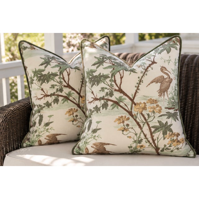 Richest Belgian linen from high-end boutique design house Raoul. Shades of soft watery greens with sand-toned gold and...