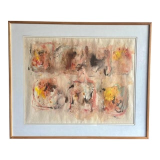 Vintage Mid-Century Modern Geometric Abstract Watercolor Painting Signed For Sale