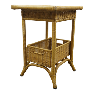 Vintage Wicker Tiered Side Accent End Table With Basket Insert