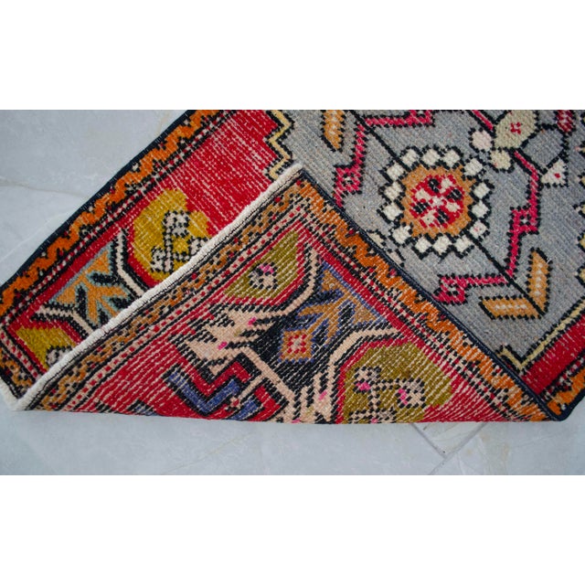 Textile 1970s Vintage Distressed Low Pile Oushak Yastik Rug For Sale - Image 7 of 7