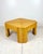 Vintage square split reed rattan coffee table with faceted corners. Radiating split reeds form triangular pattern on top,...
