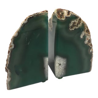 Emerald Green Agate Geode Bookends - A Pair For Sale