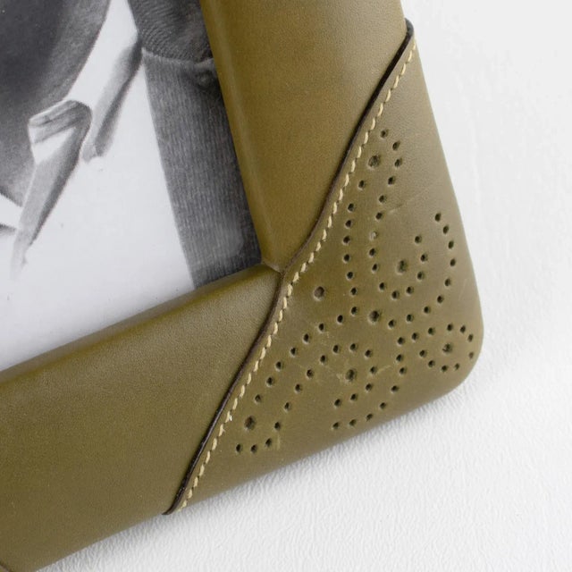 Green Gucci, Italy Leather Picture Frame With Pierced Design For Sale - Image 8 of 9