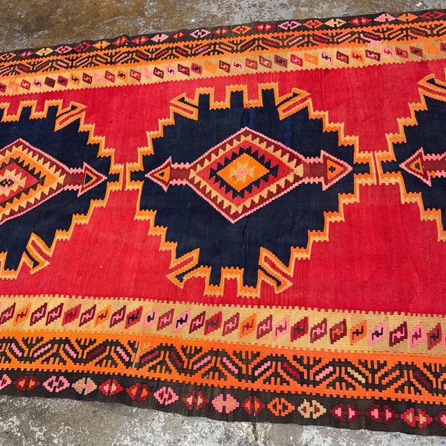 Vintage Handwoven Kilim Runner With Triple Medallion Design For Sale - Image 4 of 12