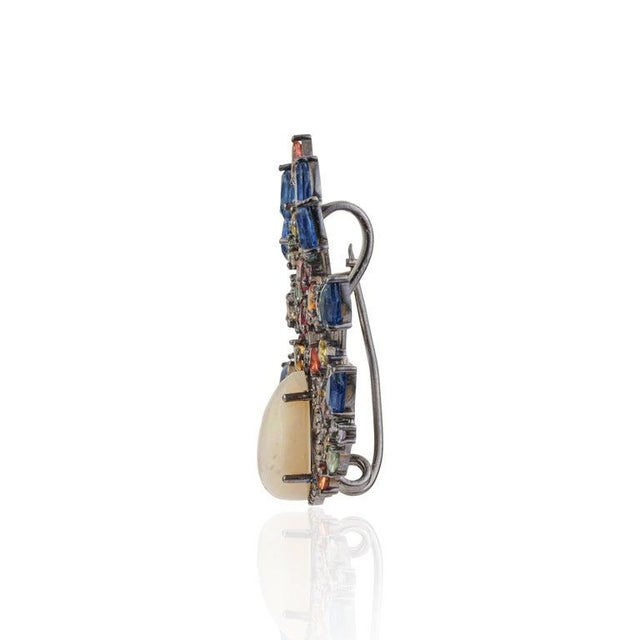 Contemporary Celestial Fan Brooch Pendant With Opal, Sapphires & Diamonds For Sale - Image 3 of 12