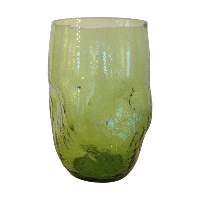 Vintage 1960s Blenko Green Crackle Vase Chairish
