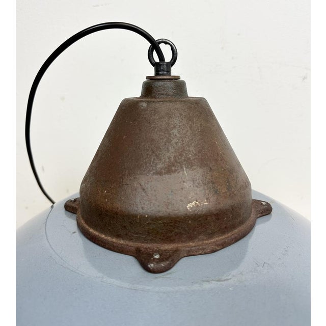 Industrial Grey Enamel and Cast Iron Pendant Light, 1960s For Sale - Image 13 of 17