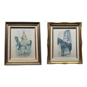 Pair of Vintage Framed British Military Equestrian Prints After Charles C. Stadden, 1973