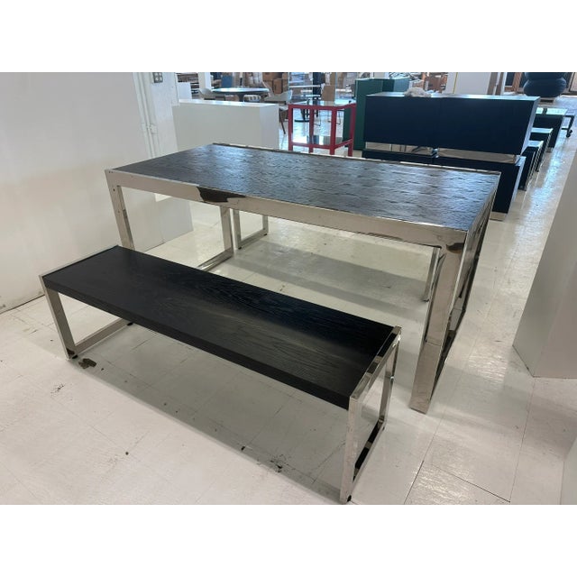 Contemporary Contemporary One of a Kind Wood and Chrome Dining Table and Benches For Sale - Image 3 of 12