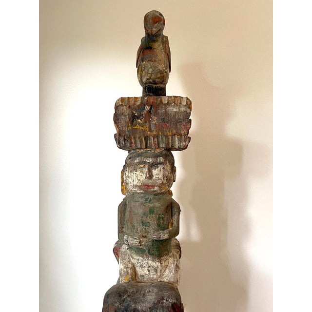 Antique Burmese Architectural Carved and Polychromed Wood Pole Southeast Asia For Sale - Image 14 of 16