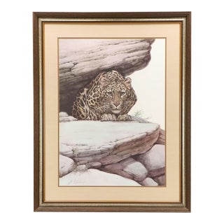 Late 20th Century Framed Leopard Lithograph "Ambush," by Guy Coheleach Wildlife Art For Sale