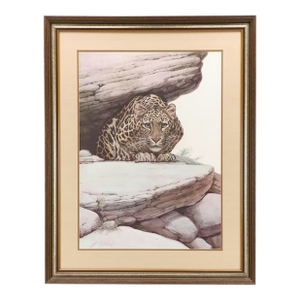 Late 20th Century Framed Leopard Lithograph "Ambush," by Guy Coheleach Wildlife Art