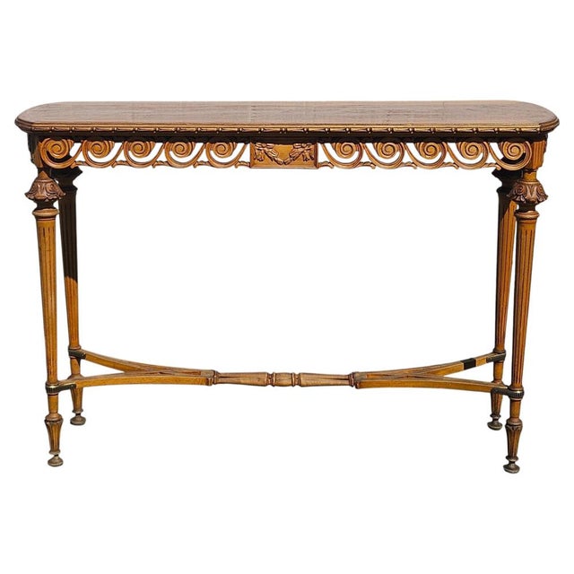 Baroque 19th Century Louis XVI Handcarved Walnut Console Table with Burlwood Inlay For Sale - Image 3 of 18
