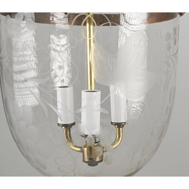 Early 20th Century Antique 12.5 In. Clear Etched Crystal Bell Jar Pendant Light For Sale - Image 5 of 14