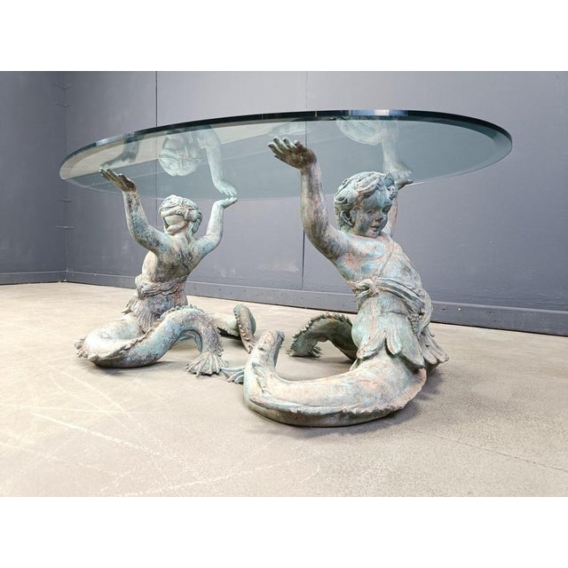 Metal Vintage Bronze Putti Mermen Coffee Table, 1960s For Sale - Image 7 of 13