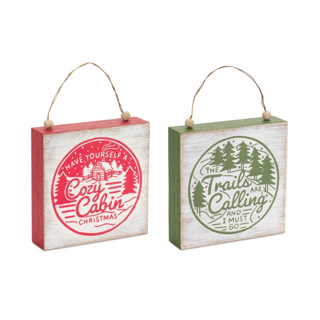 Add a touch of rustic charm to your Christmas tree with the Winter Cabin and Trails Sentiment Sign Set. This set of four...