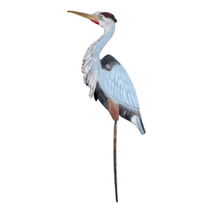 Monumental Folk Art Hand Carved & Painted Wood Blue Heron Garden Sculpture