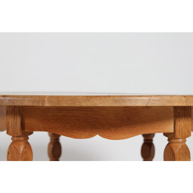 Axel Einar Hjorth Brutalist Round Oak Coffee Table in the Style of Henning Kjærnulf and Axel Einar Hjorth, Denmark, 1970s For Sale - Image 4 of 10