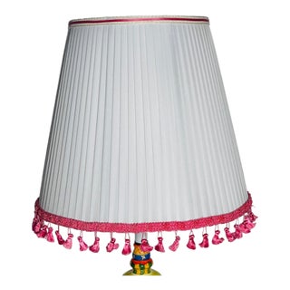1990s Shabby Chic White Pleated Lamp Shade With Pink Fringes For Sale
