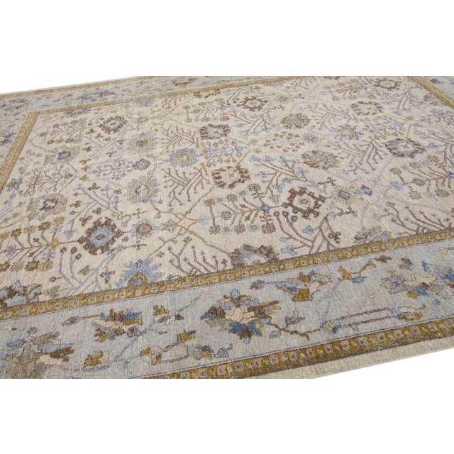 Apadana's Artisan Collection Beige Handmade Floral Indian Wool Rug For Sale In New York - Image 6 of 7