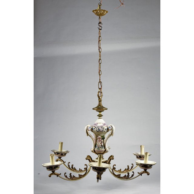 Colored Chandelier in Painted Porcelain For Sale - Image 3 of 10