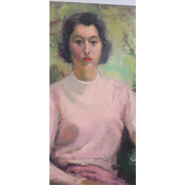 20th Century 'Modern Woman' Large Oil Portrait Painting Unknown Artist For Sale In Chicago - Image 6 of 6