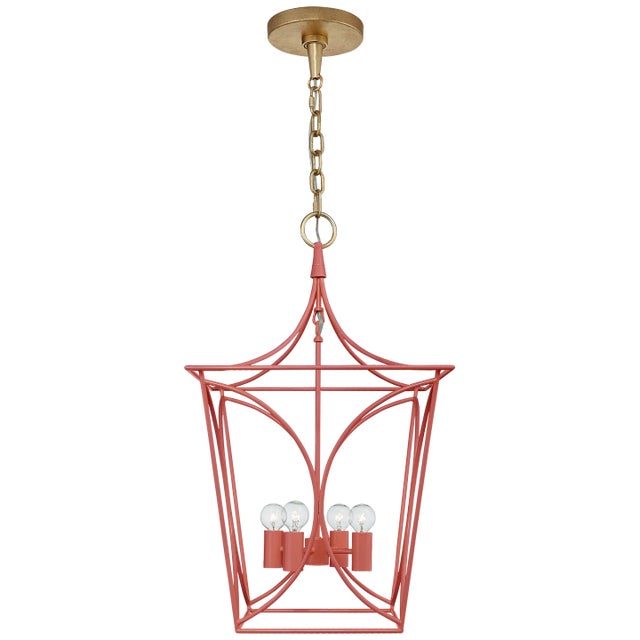 Kate Spade New York for Visual Comfort Signature Cavanagh Small Lantern in Coral & Gild For Sale