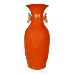 Persimmon With White Crane Phoenix Tail Vase With Handles