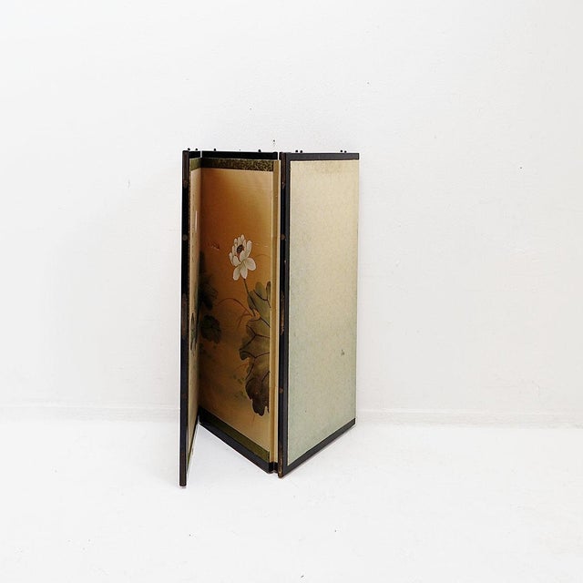 Asian Art - Antique Decoration Japanese Four-Fold Floor Screen (Damage) - See Photos Closed : 47x8cm H:92cm Open : 184x2cm...