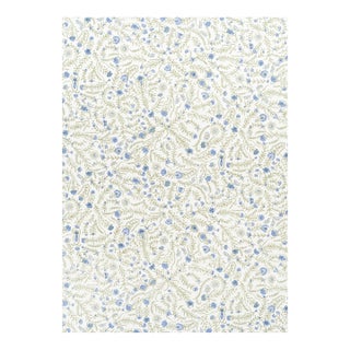 3/4 Yard Bennison Cinnabar Fabric Remnant in Blue / Green For Sale