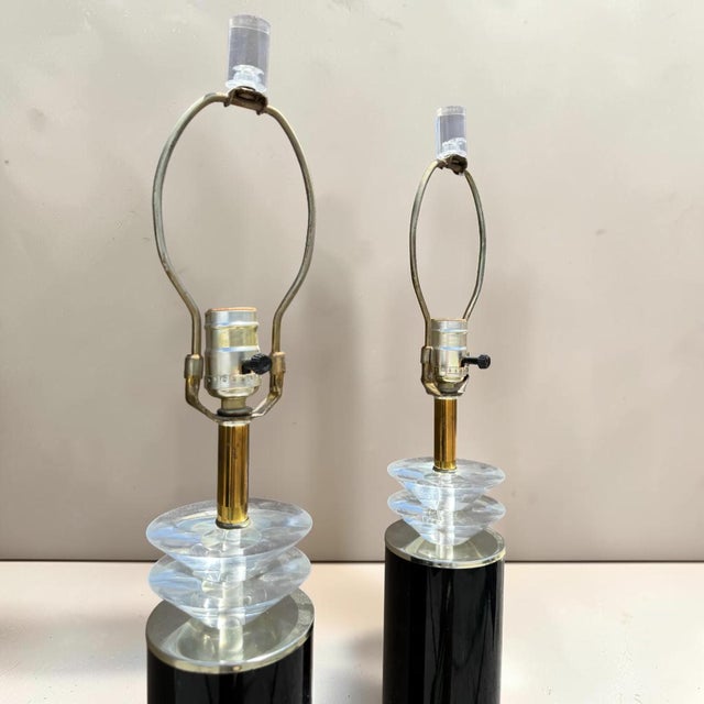 1980s 1980s Postmodern Lucite and Black Table Lamps - A Pair For Sale - Image 5 of 8