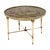 French gilt brass side table from the Art Deco period. The table has four tapered legs connected with an x-stretcher...