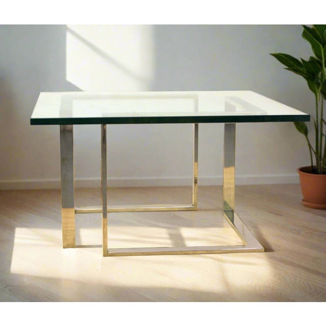 Metal 1980s Modernist Chrome & Glass Square Coffee Table For Sale - Image 7 of 7