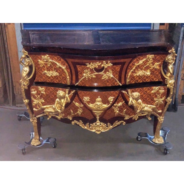 Figurative Louis XV Style Gilt-Bronze Mounted Parquetry Commode For Sale - Image 3 of 14