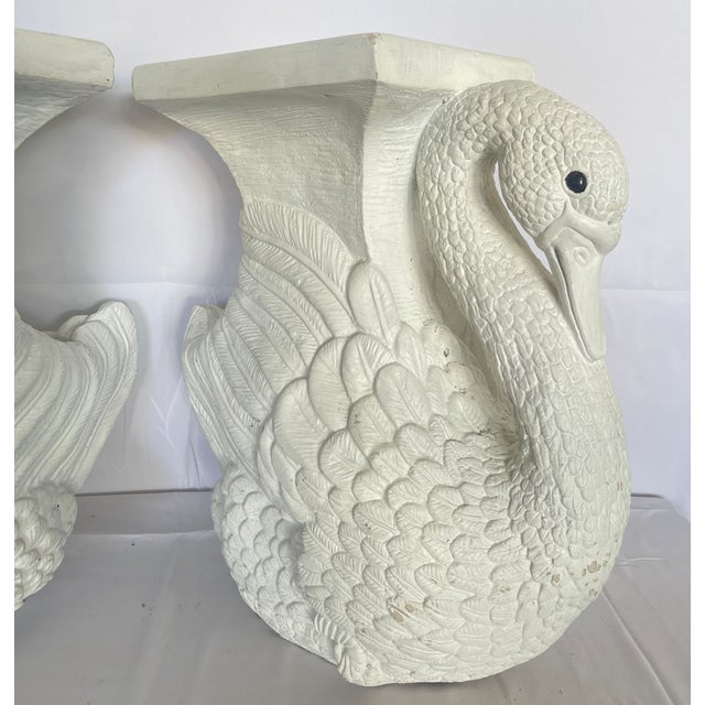 Pair Plaster Swan Garden Stools, Martini Tables For Sale In West Palm - Image 6 of 14
