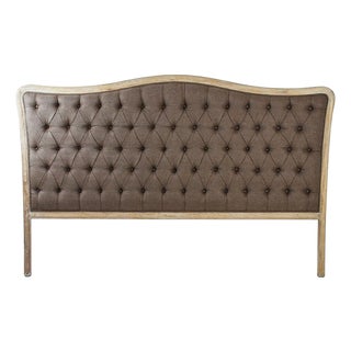 Maison Tufted Headboard, King in Eggplant Linen with Limed Oak Frame For Sale