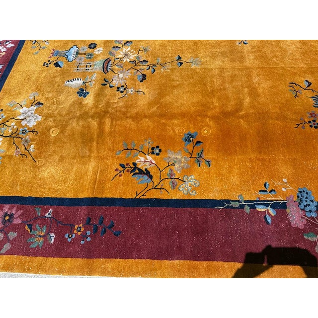 A Stunning Antique Gold Ground Chinese Art Deco Rug Circa 1920 For Sale In Los Angeles - Image 6 of 8
