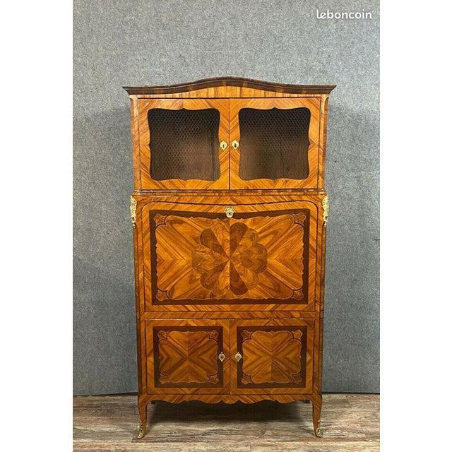 Wood Louis XV Guillotine Secretaire Desk in Butterfly Wing Marquetry, 1750 For Sale - Image 7 of 7