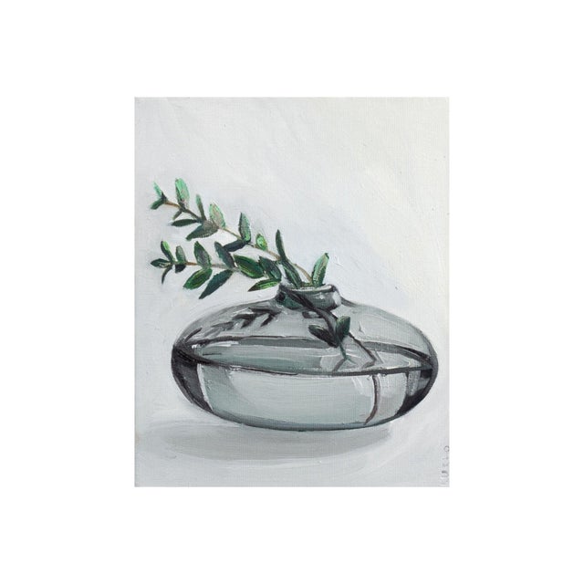 Justyna Kuklo, Grey Transparent Vase with a Twig, 2018, Oil Painting on Canvas, Framed For Sale - Image 3 of 7