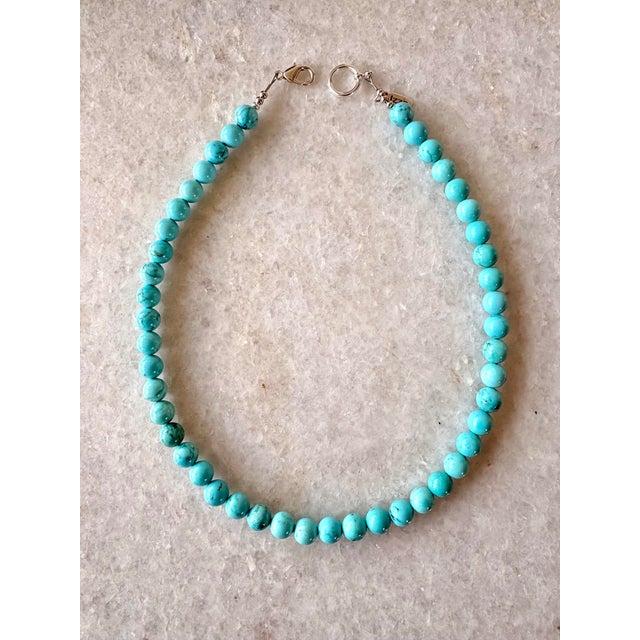 Contemporary Turquoise Beaded Necklace With Silver Clasp 4mm Beads 17” Long For Sale - Image 3 of 3