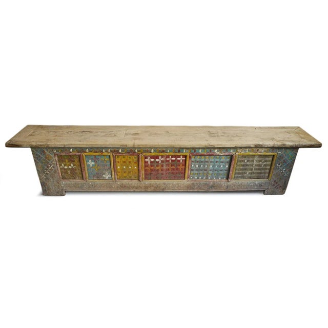 Boho Chic Old Jilang Low Colored Sideboard Credenza For Sale - Image 3 of 10