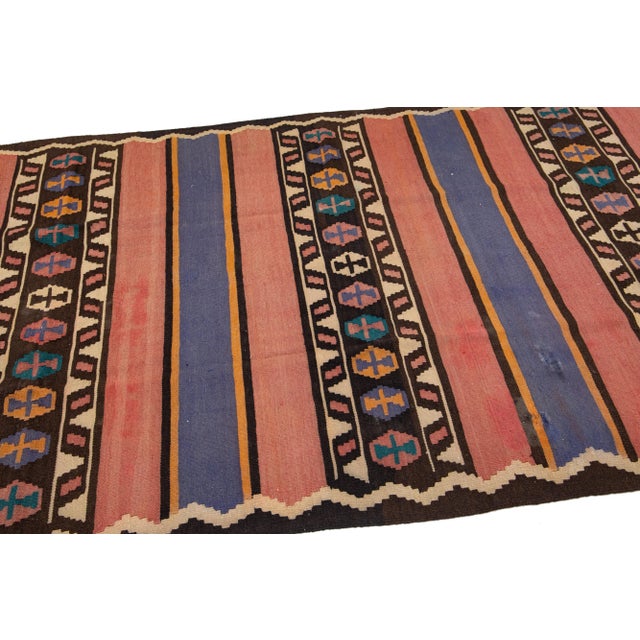 Tribal 1960s Vintage Turkish Kilim Peach Handmade Tribal Wool Rug For Sale - Image 3 of 8