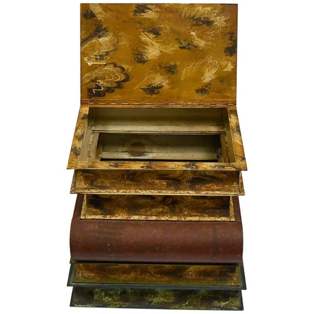 Vintage Italian Tole Stacked Books End Table With Hand-Painted Faux Book Design - Metal For Sale In Greensboro - Image 6 of 9