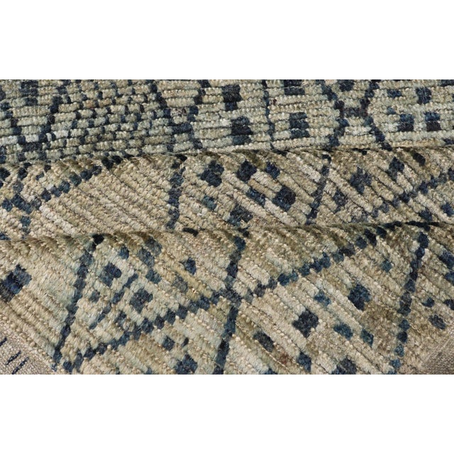 Modern Gallery Long Runner With Tribal Moroccan Design in Yellow Green & Blue 3'10 X 16 For Sale - Image 12 of 13