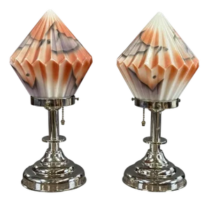 Art Deco Table Lamps with Pressed Orange Glass Shade, 1930s, Set of 2