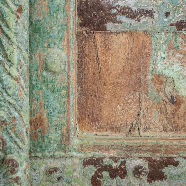 Pair of Antique Traditional Rajasthani Doors With Remnants of Green Paint For Sale In Denver - Image 6 of 8