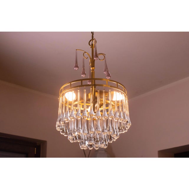 Purple The White Crown, Murano Chandelier White and Purple Drops, 1960s For Sale - Image 8 of 13